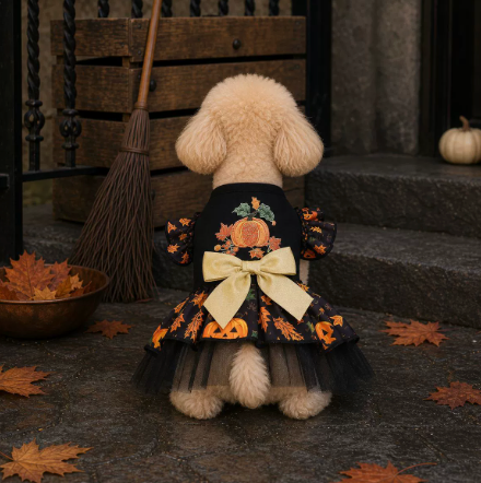Halloween Witch Pet Dress - Spooky Pumpkin Costume for Dogs and Cats