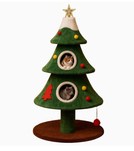 Festive Christmas Tree Cat Tree - Cozy Cat Condo & Sisal Scratching Post