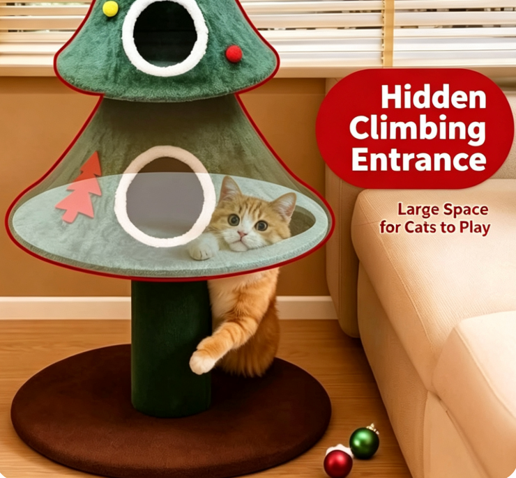 Festive Christmas Tree Cat Tree - Cozy Cat Condo & Sisal Scratching Post