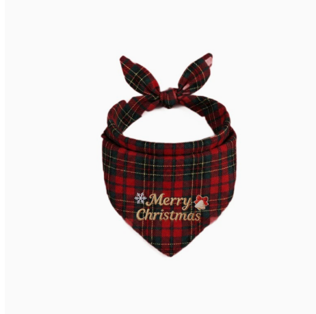 Festive Plaid Christmas Pet Bandana & Santa Hat Set - Holiday Outfit for Dogs and Cats